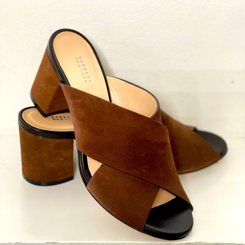 Barney’s new your brown suede mules